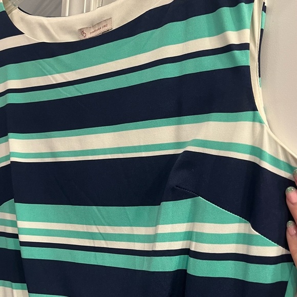🍀EUC! Dressbarn striped sleeveless sheath dress navy/ivory/aqua Size 16 🍀 - Picture 6 of 6